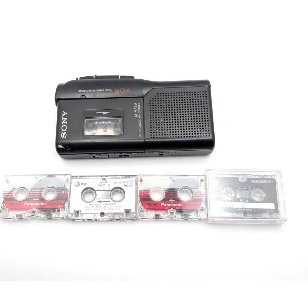 SONY M-527V Microcassette Recorder Handheld Black VOR 4 Tapes Parts Repair